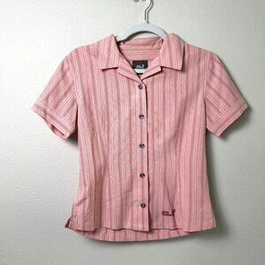Jack Wolfskin Travel Top Womens Size S Pink Striped Button Up Short Sleeve Shirt